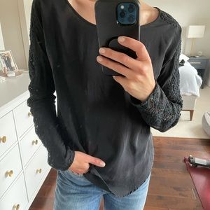 Club Monaco silk blouse embroidered sleeve